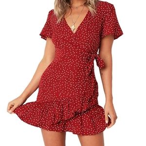 Women's summer dress wrap dress polka dot red mini